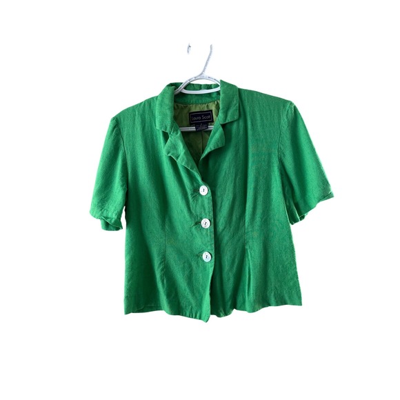 Laura Scott Jackets & Blazers - Laura Scott Green Short Sleeve Linen Blend Blazer Vintage Size 8, Casual